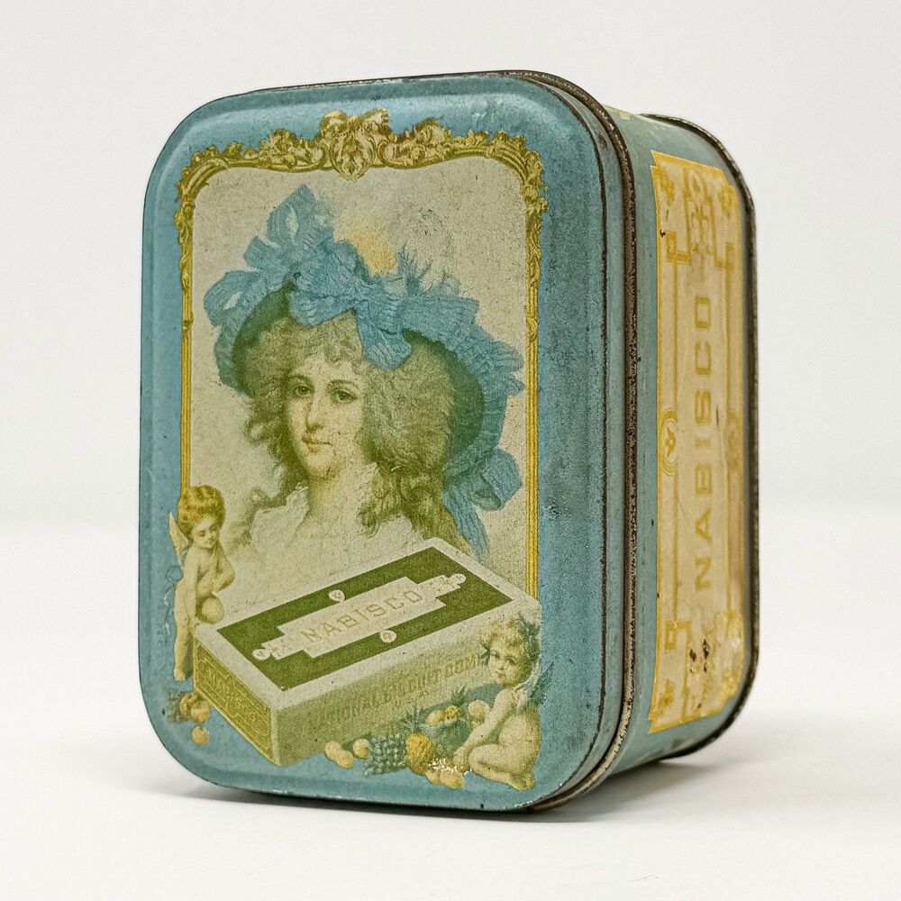 Vintage Nabisco Tin Blue Lady Victorian Bristol Ware